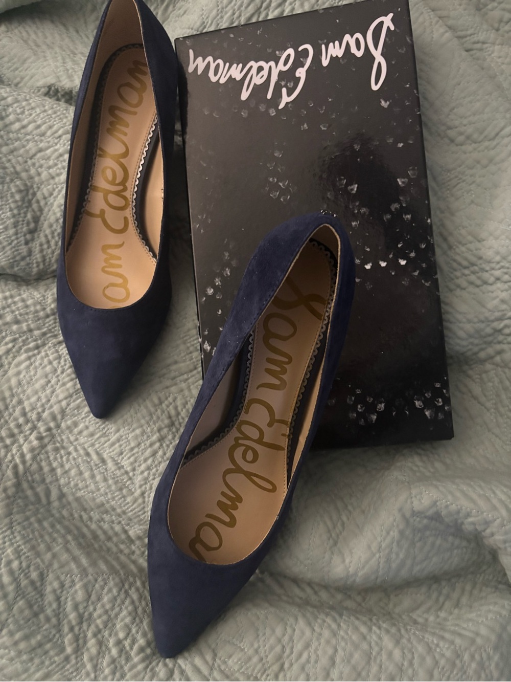 Sam Edelman DORI Navy Suede Kitten Heel Pointed Pumps